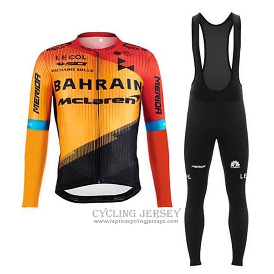 2020 Cycling Jersey Bahrain Mclaren Orange Black Long Sleeve And Bib Tight
